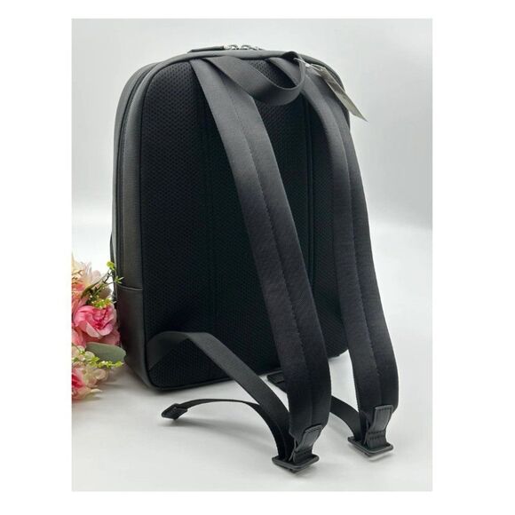 Michael Kors Men’s Black Front Zippers Pocket Leather Travel Backpack - Picture 4 of 16